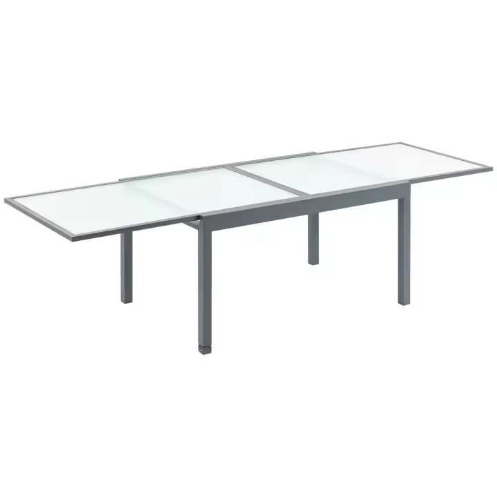 Mesa de Jardín Mesa de Coque con tapa de Cristal Templada 160-210 cm extensible, Aluminio, rectangular, Blanco Huesto, para muebles de Balcón y Jardín - 1