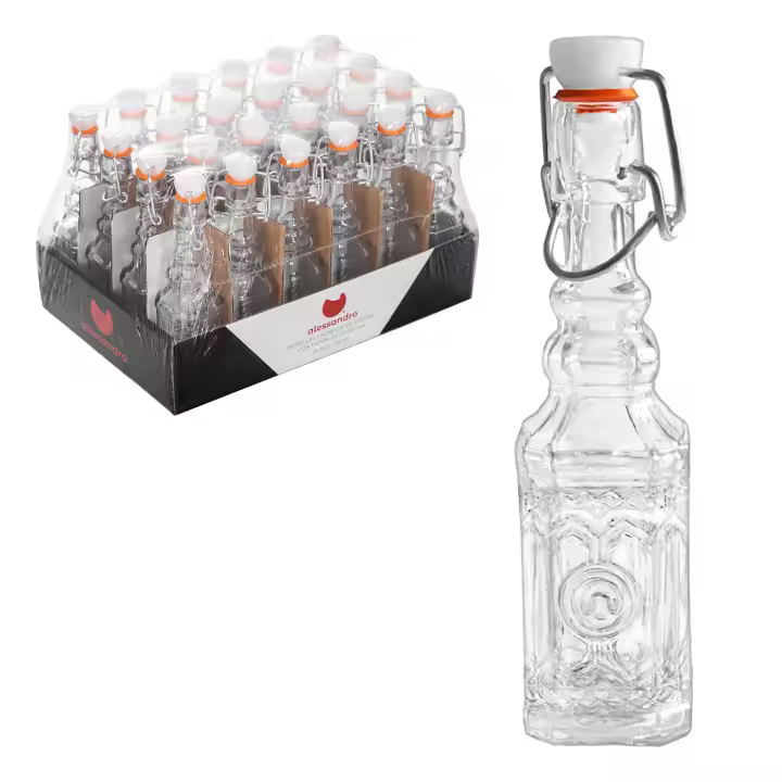 Botella de Cristal con Tapón Tipo Gaseosa. Pack 6, 12, 24 o 48 Botellas de Cristal para Agua u otro tipo de Bebidas. Perfecta para Hostelería, Bar, Restaurantes, Cafeterías, Hoteles, Comercios, Celebraciones, Fiestas, Eventos - 1