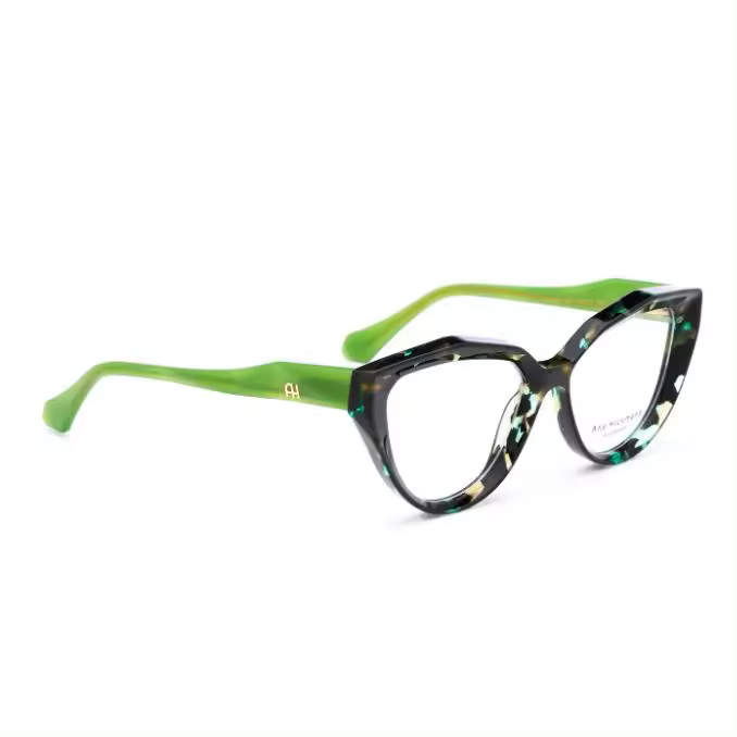 MONTURA MUJER ANA HICKMANN AH6595 G21 53-16 142  Montura Acetato   Frente efecto doble relieve Negro y Verde  Varillas efecto doble relieve Verde  Forma Mariposa - 1