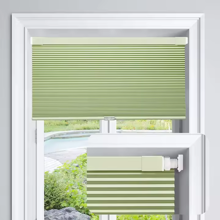 Cordless Cellular Shades No Tools No Drill Blackout Cellular Blinds for Window Size 35 1/2" W x 64" H, Green - 1