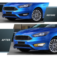 Lámparas De Niebla LED DRL Para Ford Focus 2015-2018 Con Señales Dinámicas De Giro En Blanco Amarillo Y Azul Acero Inoxidable Plateado - details 2