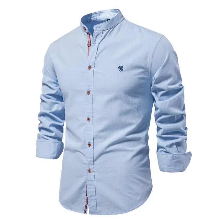 Primavera y verano nuevas camisas de negocios de moda para hombres camisas de manga larga de color sólido de moda japonesa casual de algodón y lino para hombres en hermosos tamaños - 1