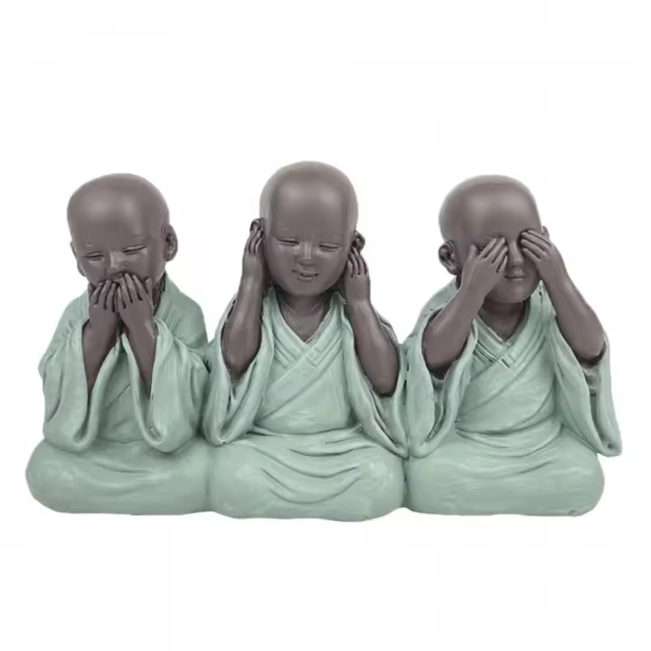 Signes Grimalt Figura 3 Monjes 'No Ve, No Oye, No Habla' de Resina  Medidas 15,50 x 4,50 x 9 cm  Peso 230 g, Decoración Zen - 1