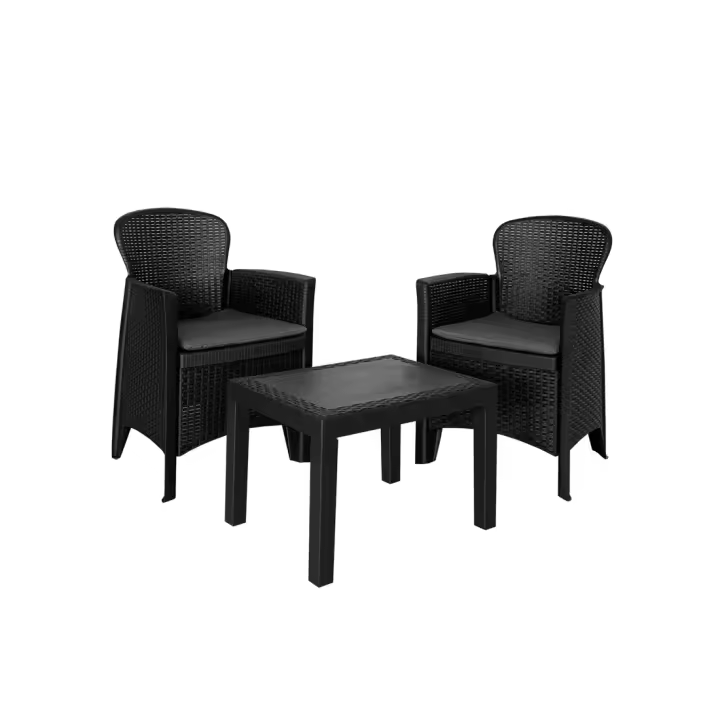 Acomoda Textil - Conjunto de Jardín con 2 Sillones + Mesa de Polipropileno Resistente Rayos UV, Decorativo y Ligero. Set Asiento con Cojín para Exterior en Terraza, Patio o Balcón de Fácil Instalación - 1