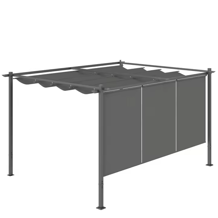 Outsunny Pérgola con Techo Retráctil Pérgola de 4x3 m Cenador de Pared o Independiente con Laterales Enrollables Protección UV30+ Pabellón para Jardín Patio Terraza Exterior Gris - 1
