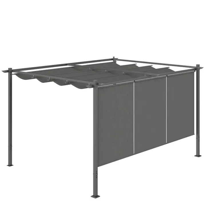 Outsunny Pérgola con Techo Retráctil Pérgola de 4x3 m Cenador de Pared o Independiente con Laterales Enrollables Protección UV30+ Pabellón para Jardín Patio Terraza Exterior Gris - 1