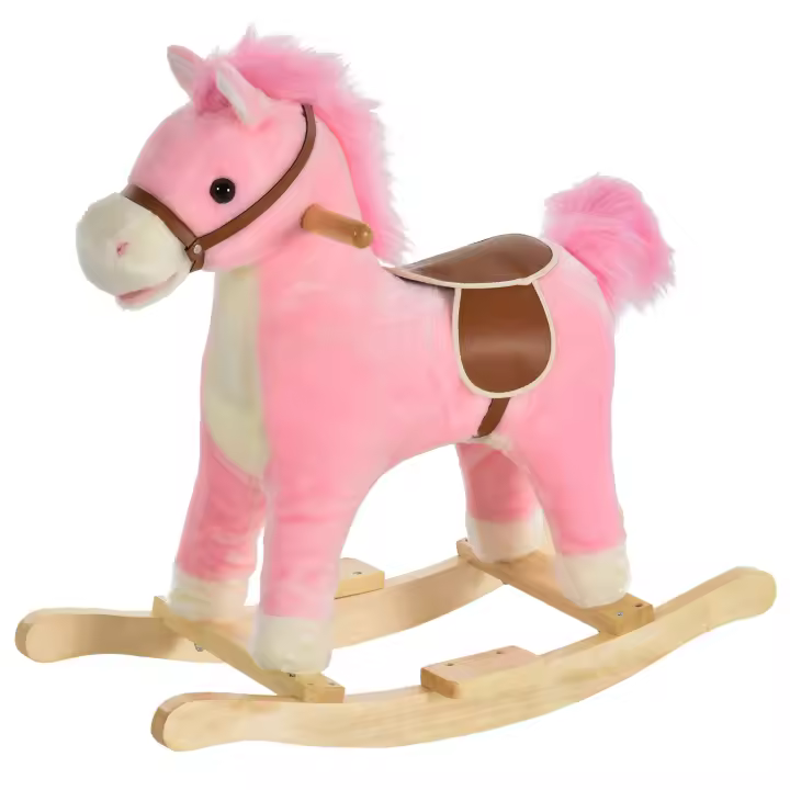 HOMCOM Caballo Balancín para Bebé Mayores de 36 Meses Juguete Balancín de Felpa Suave con Música Relinchos Sonidos de Galope Boca y Cola Móviles 65x32,5x61 cm - 1