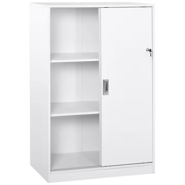 HOMCOM Armario de Oficina Práctico con 2 Puertas Correderas Bloqueables y 3 Estantes para Despacho Estudio 80x40x120 cm Blanco - 1