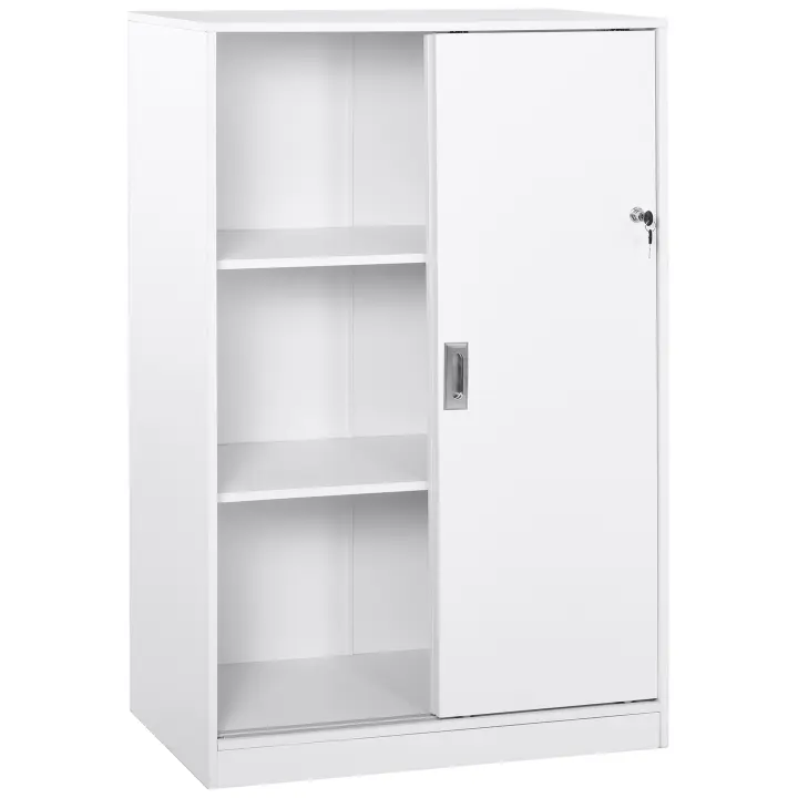 HOMCOM Armario de Oficina Práctico con 2 Puertas Correderas Bloqueables y 3 Estantes para Despacho Estudio 80x40x120 cm Blanco - 1