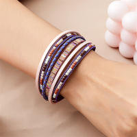 Pulsera De Cuero Genuino De Moda Con Hebillas Tejidas Y Cuentas Bohemias Para Mujer Y Adolescentes Cierre Magnético Hecho a Mano - details 5