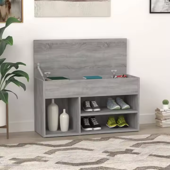 vidaXL Banco zapatero madera contrachapada gris Sonoma 80x30x45 cm - 1