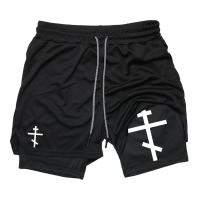 Shorts De Entrenamiento Para Hombre Con Estampado De Cruz Psalm 2 En 1 Running Performance Transpirable Con Bolsillo Para Teléfono Móvil Activewear - details 21