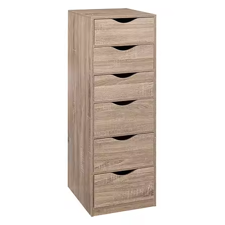 CÓMODA DE 6 CAJONES CON EFECTO DE MADERA NATURAL MARCA FIVE - 1