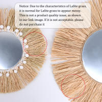 Espejo Decorativo Boho De Madera Con Tejido De Raffia Y Bola De Hilo Pequeña Decoración Para El Hogar Y Sala De Estar Estilo Forestal - details 0