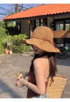 Sombrero De Pescador De Playa Con Gran Alas Y Lazo Hecho De Paja Tejida Protección Solar Para Mujer Estilo Panamá Coreano - details 11