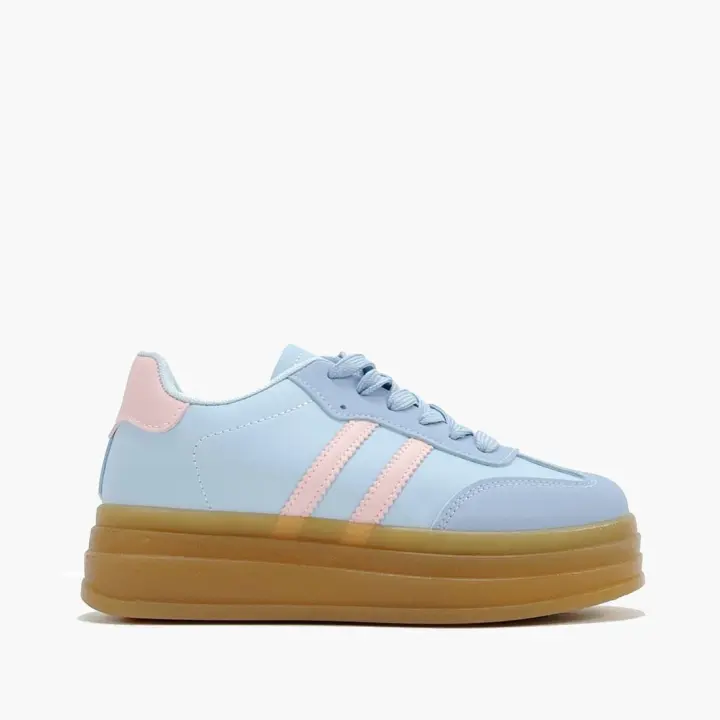 Deportivas azul pastel con plataforma - Deportivas azules Mujer - Zapatillas con plataforma azules para mujer - Breshen - 1