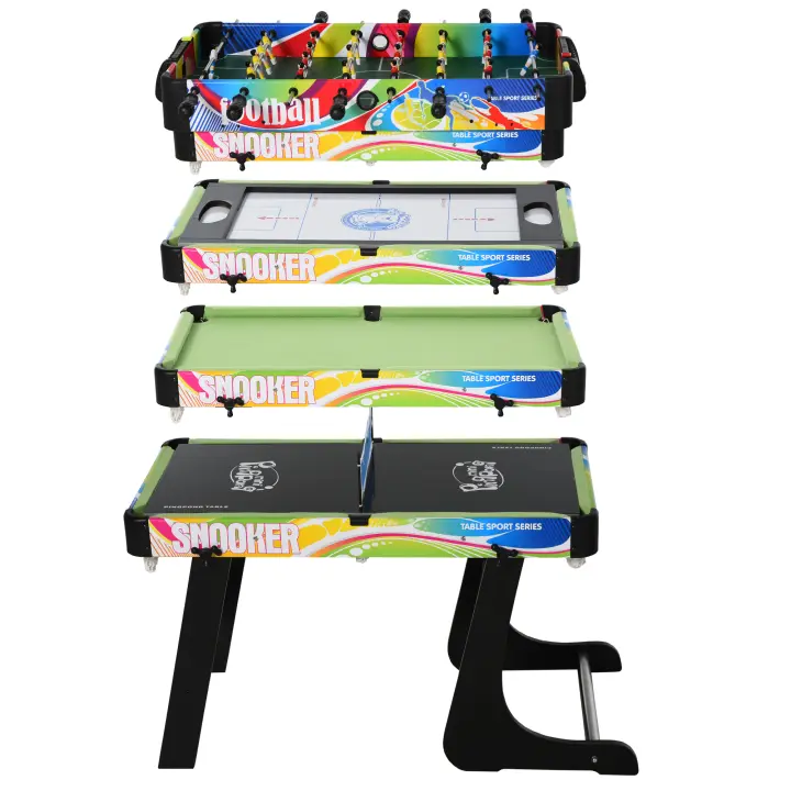 HOMCOM Mesa Multijuegos Plegable Mesa de Juegos Diseño 4 en 1 Futbolín Aire Hockey Billar Ping-pong Sobremesa Accesorios Incluidos Diversión 86,5x43,5x64 cm - 1