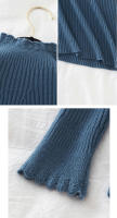 Suéter De Mujer Con Volantes Y Cuello Bajo Largo Manga Larga Tejido Básico Solido Rayado Para Otoño Invierno Top Casual - details 3