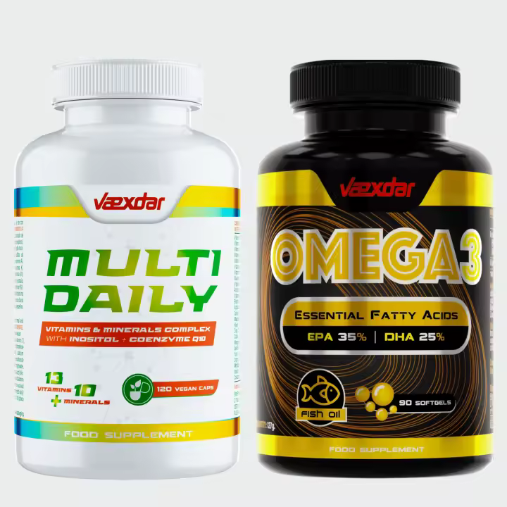 Vaexdar Supplements - Pack Salud Total | Multivitamínico + Omega 3 | Más Energía y Salud Cardiovascular | Vitaminas y Minerales | Omega 3 - Alta Concentración | Dale a tu cuerpo lo que necesita - 1