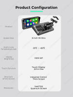 Monitor De Video Para Motocicleta Portátil De 6 Pulgadas Pantalla IN-CELL Sin Cable Soporte Para Apple Carplay Android Auto TPMS 1000NIT - details 8