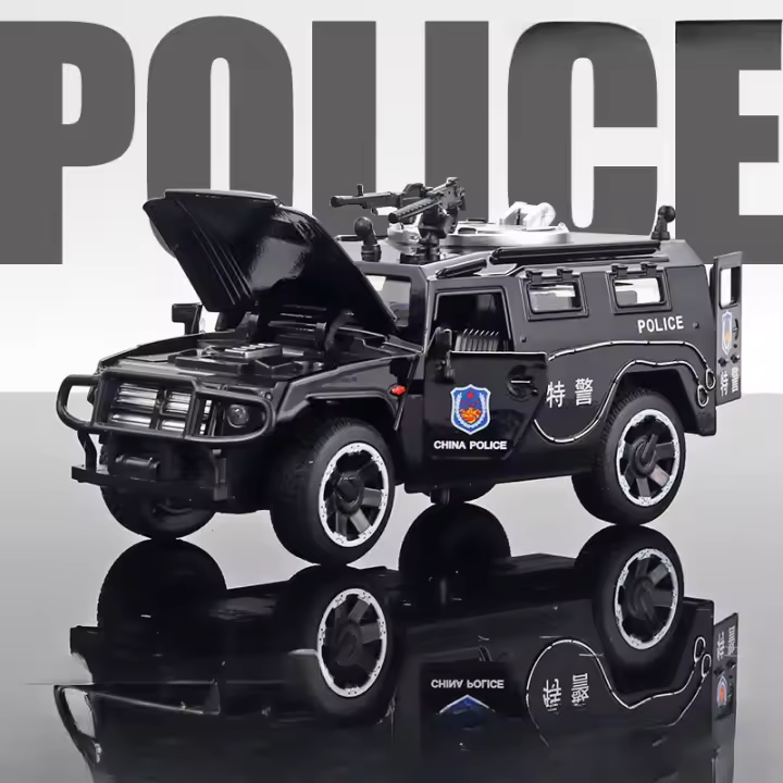 Coche De Policía De Combate Armado Knight 1:32 Escala Con Puertas Abiertas Luz Y Sonido Función Retroceso Aleación De Metal Regalos Para Niños - 1