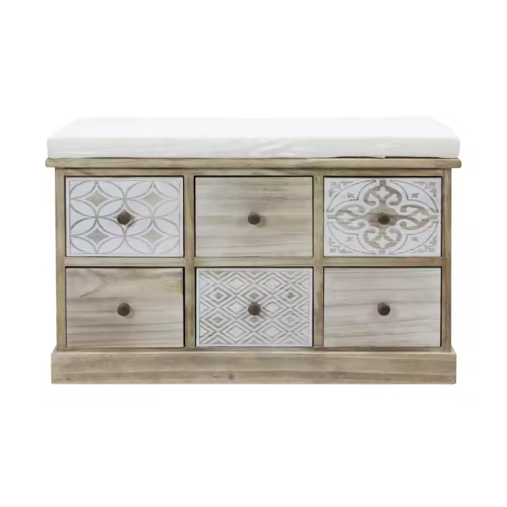 Banco Rebecca Móvil Banco Cajonera Beige 6 Cajones Asiento Colchado 49x77,5x35 - 1