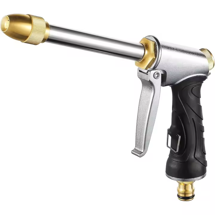 Pistola rociadora de manguera de jardín de metal con mango largo, boquilla rociadora de alta presión para lavado de autos, riego de plantas y ducha para mascotas - 1