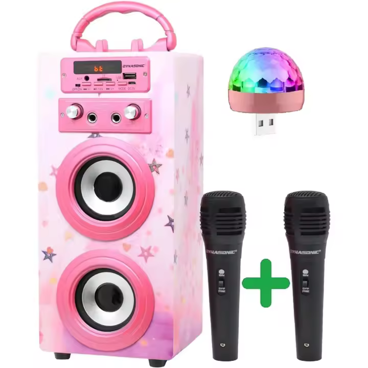Altavoz Bluetooth Portátil DYNASONIC con Luz Karaoke y Micrófono, Radio FM y Lector USB SD, Modelo 15, Luces Discoteca, Multifunción, Tecnología TWS - 1