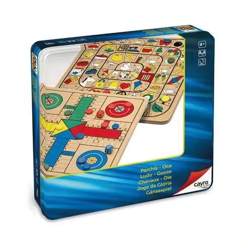 Cayro Parchis/Oca Madera - Juego de Mesa Clásico Dos en Uno Presentado en Caja Metálica - 1