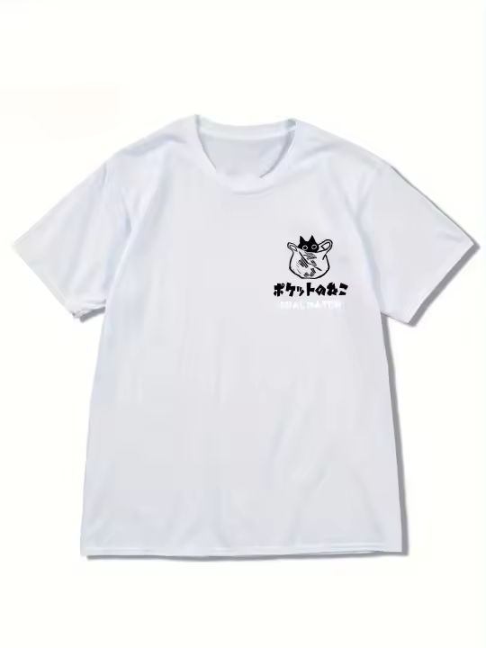Camiseta De Algodón Y Poliéster Para Hombres Con Estampado De Gato Negro Casual Cuello Redondo Manga Corta Protección Solar Transpirable Para Exterior - 1