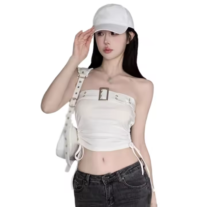 Top Corto Para Mujer Estilo Coreano Veraniego Color Sólido Sexy Y Club Poliéster Estirado De Medio Tamaño Para Jóvenes - 1