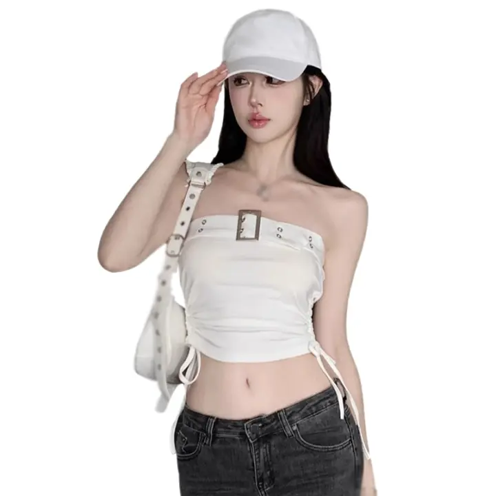 Top Corto Para Mujer Estilo Coreano Veraniego Color Sólido Sexy Y Club Poliéster Estirado De Medio Tamaño Para Jóvenes - 1