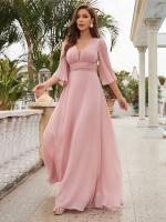 Vestido De Novia Maxi Unithorse Con Cuello Encaje Manga Larga Estilo Elegante Para Damas De Honor Material Poliéster Silueta A-Line - details 5