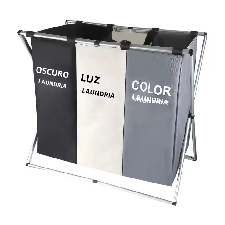 Cesta De Ropa Plegable Con 3 Cuentas Organizador Para Ropa Sucia Gran Tamaño Cesta Plegable De Limpieza Del Hogar Material Oxford - 1