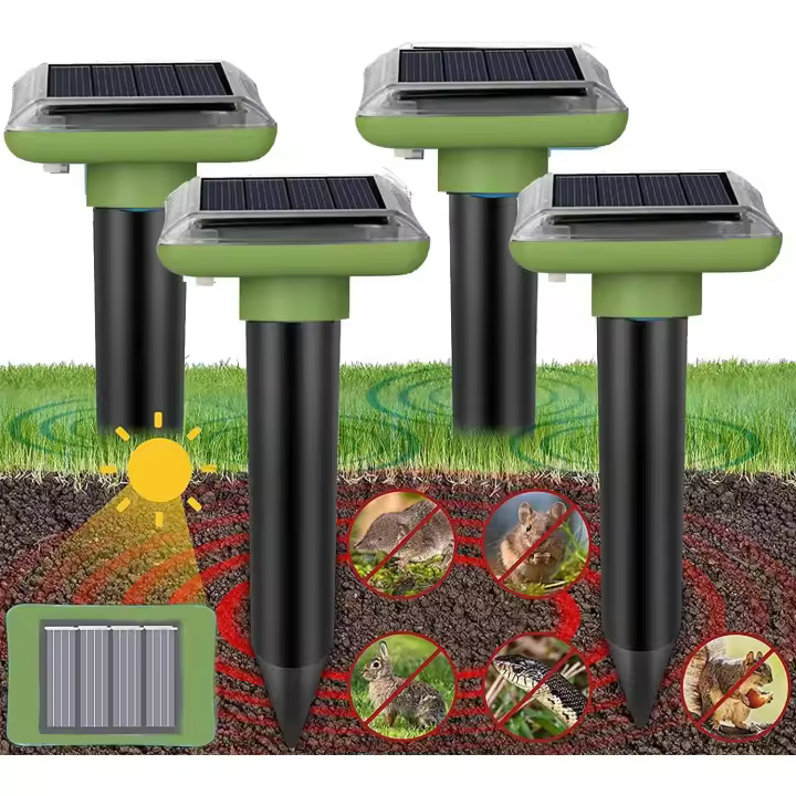 Repelente de topos ultrasónico, Ahuyentador de topos Solar 4 piezas, Repelente de topos, Terminal de topos, Repelente de topos, Terminal de topos Repelente de Insectos y Animales - 1