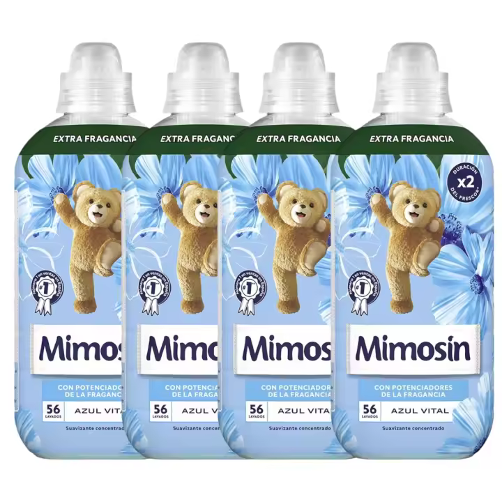 Mimosín Suavizante Concentrado Extra Fragancia Azul Vital Botella 56 Dosis - 4 Unidades - 4,03 Litros Total - 1
