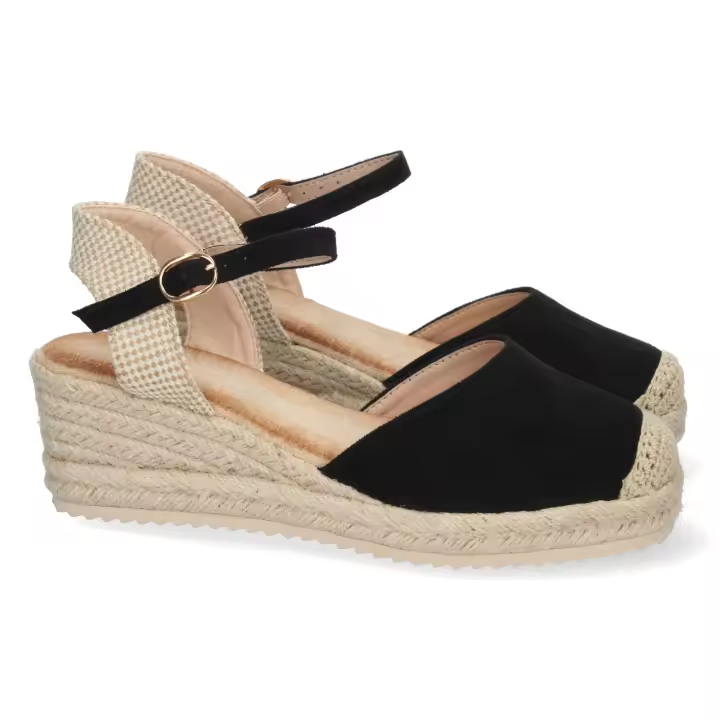 PuntoSalao Sandalia de cuña baja en yute mujer color negro textura - 1
