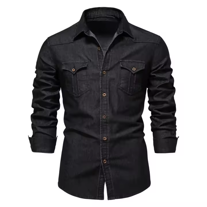 Camisa De Lino Elástico AIOPESON Para Hombre Cuello En V Manga Larga Estilo Vaquero Calidad Superior Ropa Casual De Corte Slim - 1