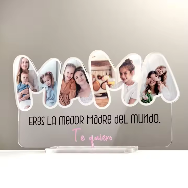 DEREGALOOS Placa Decorativa Personalizada con 4 Fotos y Frase Eres la Mejor Madre del Mundo, Idea de Regalo Original para el Día de la Madre - 1