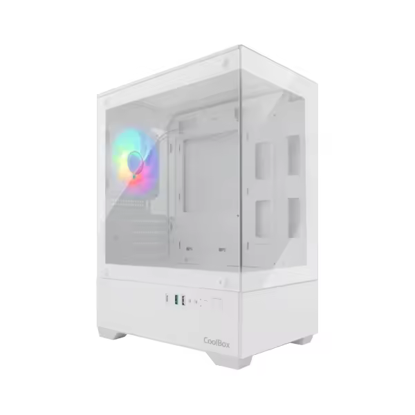Coolbox gm200 vision lite caja mini torre micro atx, mini-itx - frontal y lateral cristal templado - tamaÃ±o hdd 3.5” y 2.5” - usb-a 3.2, usb-c 3.2, usb-a 2.0 y audio - ventilador trasero argb - soporta refrigeracion liquida - color blanco - 1