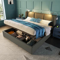 Somier Cama Juvenil PU 140x200 with somier (with colchón) Cama tapizada Cama Doble Caja de Almacén Lámpara de Lectura con función de carga USB Cabecero, Cama de Almacén Somier - details 3