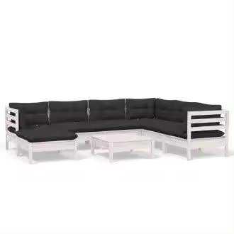 VIDAXL 3096654 conjunto de muebles para jardín de madera de pino acabado blanco con cojines gris antracita vida xl - 1