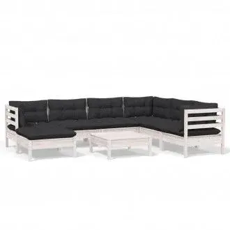 VIDAXL 3096654 conjunto de muebles para jardín de madera de pino acabado blanco con cojines gris antracita vida xl - 1