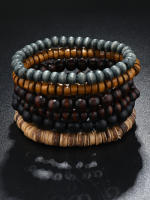 Pulsera De Moda Para Hombres Retro DIY Con Multiple Capas Hilo Elástico Y Bolas De Madera Y Caracol De Coco Para Fechas De Fiesta Regalos - details 2