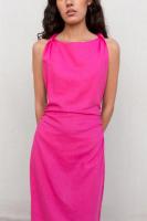 PuntoSalao Vestido largo en lino color rosa para mujer fruncido en cintura - details 0