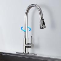 Kitchen Faucet with Pull Down Sprayer Brushed Nickel Stainless Steel Single Handle Modern Kitchen Sink Faucet with Deck Plate - details 2