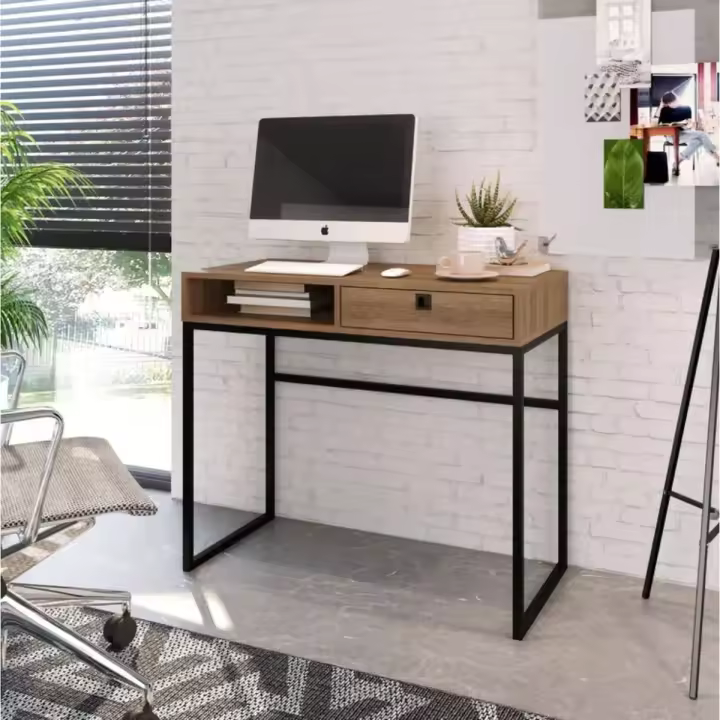 Escritorio León cajón + compartimento natural/negro 75x90x45 cm - 1