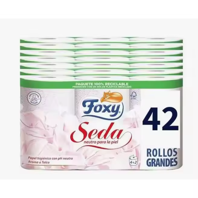 FOXY Seda 42 rollos, 3 capas, papel higiénico (7 pack x 6 rollos), PH neutro - 1
