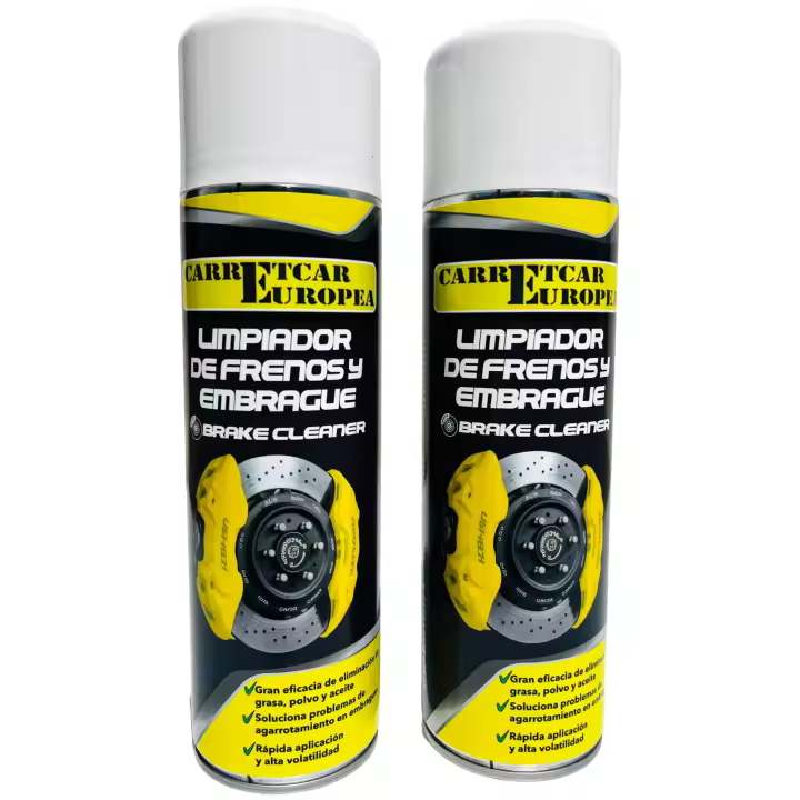 Spray limpiador de frenos Carretcar Europea – Pack de 2 unidades 500ml –  Limpiafrenos Disuelve grasa, aceite y suciedad – Brake Cleaner Limpieza rápida y eficaz para coches, motos, bicicletas, camiones, maquinaria y uso profesional 2 x 500 ml - 1