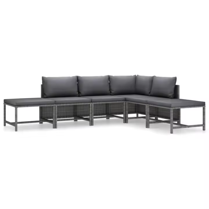 vidaXL Set de muebles de jardín 6 pzas y cojines ratán sintético gris - 1